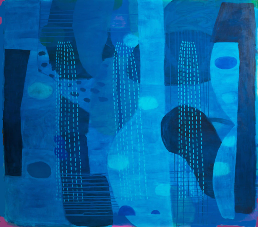 Brochure file size Mary O'Connor Flux and Flow VI. Mixed media on Linen. 120cm high x 135cm wide 2019.