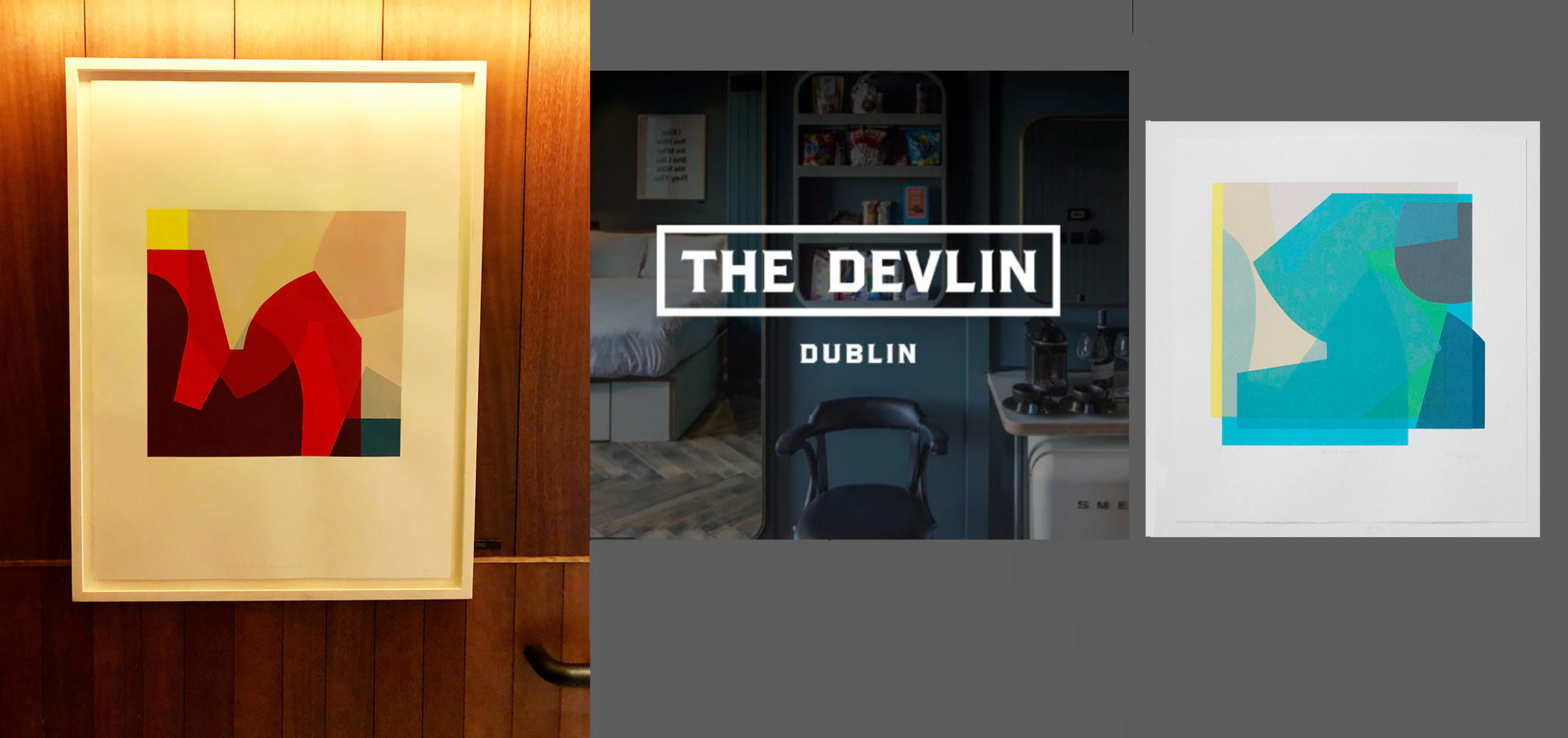 Devlin Hotel Dublin, Limited edition silk screen prints by Mary O'Connor Irish Artist, Middle Earth series and Iceberg II