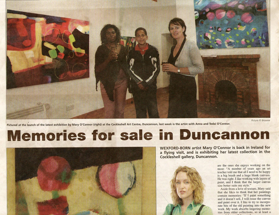 Memories for Sale in Duncannon, Wexford Echo Newspaper article on artist Mary O'Connor