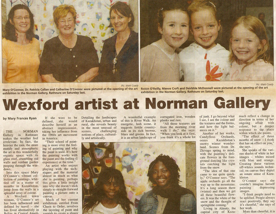 Wexford Artist at Norman Gallery, Wexford Echo Newspaper article on Mary O'Connor