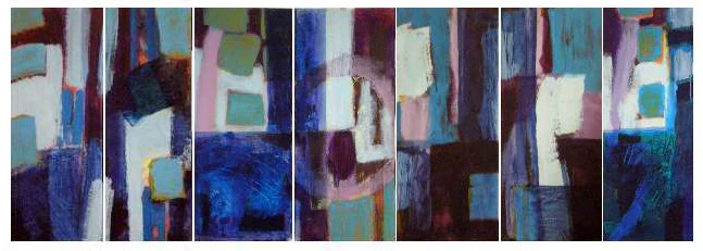 The River Walk, a series of painted panels by Mary O'Connor